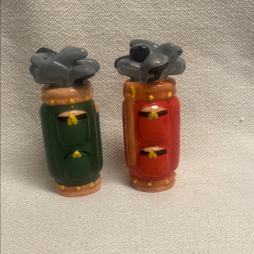 Novelty Golf Bag Figural Ceramic Salt & Pepper Shakers-Kitchen Whimsy